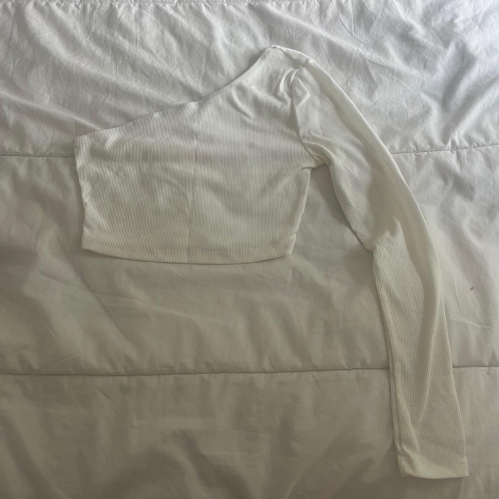 One-Shoulder Ribbed Crop Top - White - Picture 3 of 3